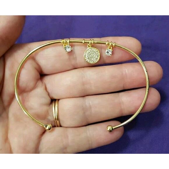 No Boundaries Sterling Silver 14KT Flash Gold Plated CZ Crystal Cuff Bracelet - Picture 3 of 10